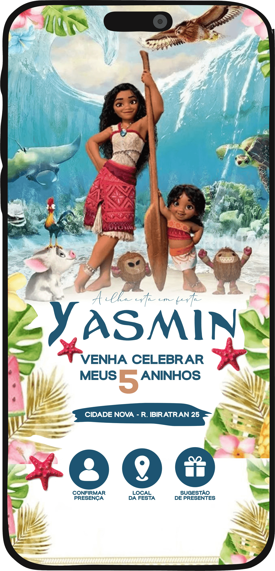 Convite digital personalizado tema Moana